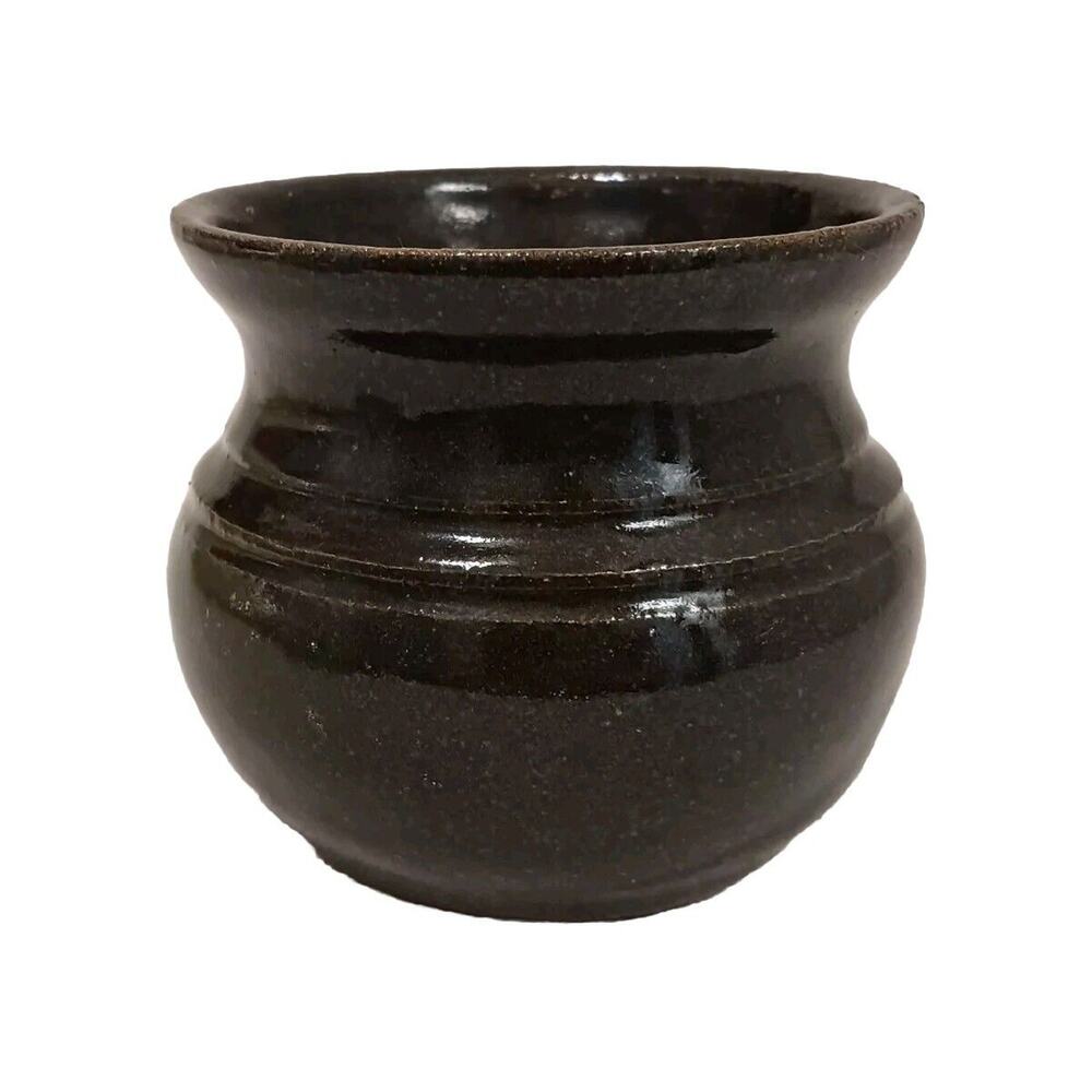 African Violet Plant Pot Stoneware Pottery 4" Brown Glaze Studio Art Deco Vintag